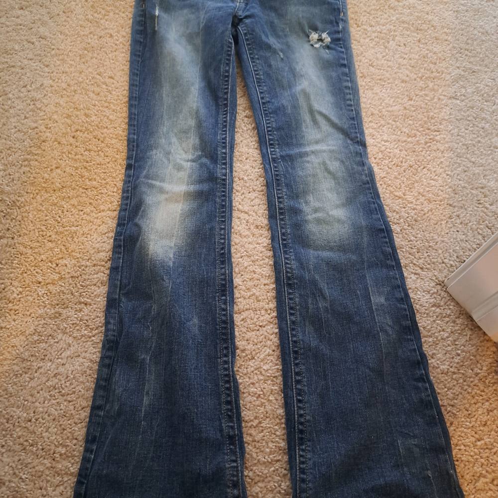 Decree Blue Flare & Wide Leg Jeans with Vintage Distressing
